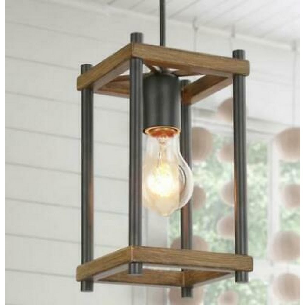 LNC HOME Lighting Ceiling Rustic Rectangle Wooden Pendant 1 LED light Dimmable